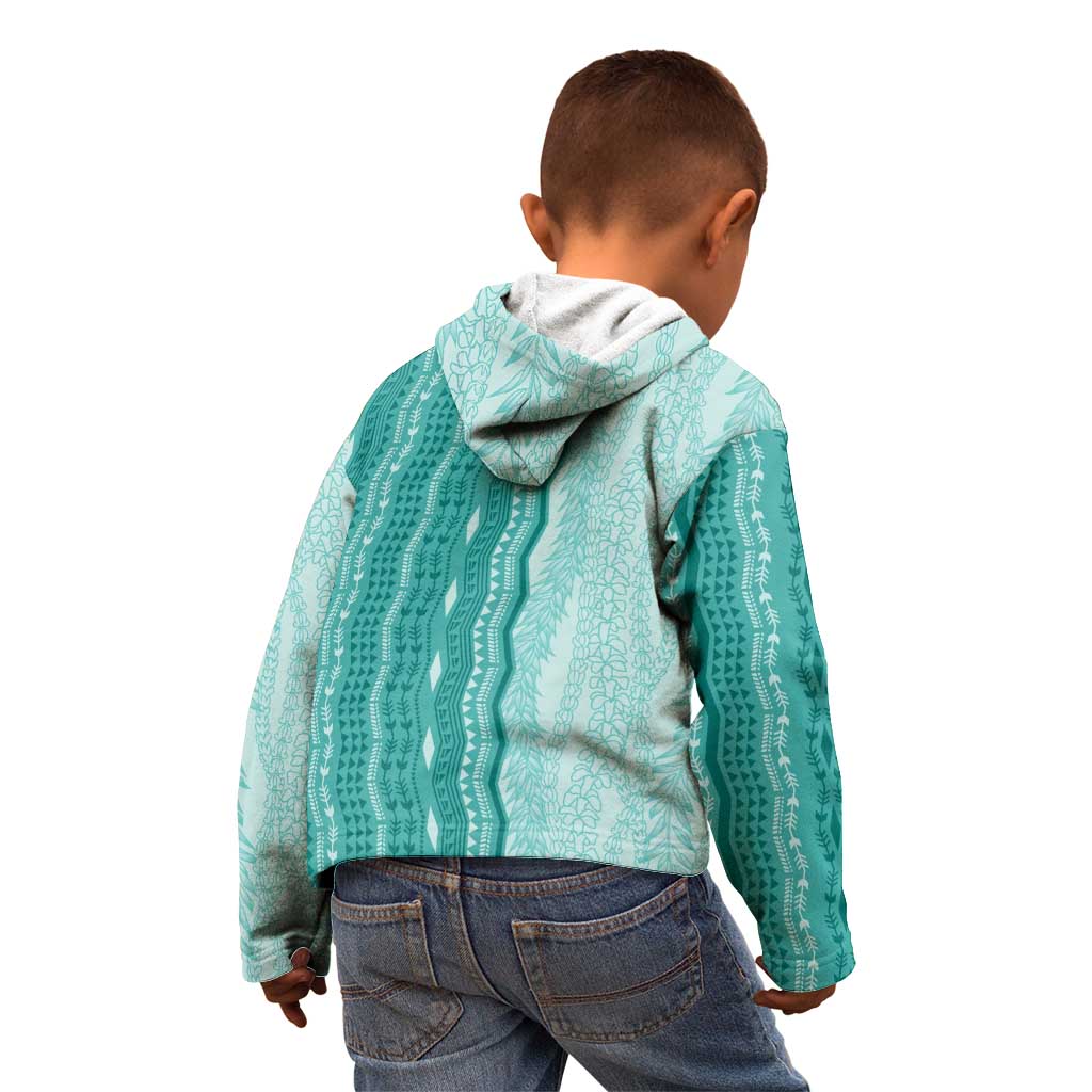 Vintage Teal Hawaiian Traditional Kapa Mix Flowers Lei Kid Hoodie LT7 - Polynesian Pride