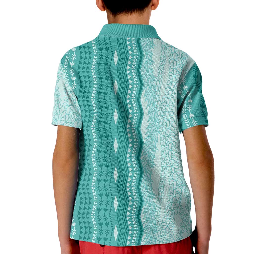Vintage Teal Hawaiian Traditional Kapa Mix Flowers Lei Kid Polo Shirt LT7 - Polynesian Pride