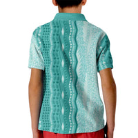 Vintage Teal Hawaiian Traditional Kapa Mix Flowers Lei Kid Polo Shirt LT7 - Polynesian Pride