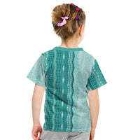 Vintage Teal Hawaiian Traditional Kapa Mix Flowers Lei Kid T Shirt LT7 - Polynesian Pride