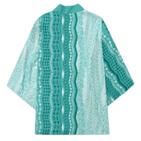 Vintage Teal Hawaiian Traditional Kapa Mix Flowers Lei Kimono LT7 - Polynesian Pride