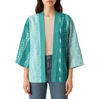 Vintage Teal Hawaiian Traditional Kapa Mix Flowers Lei Kimono LT7 - Polynesian Pride