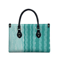 Vintage Teal Hawaiian Traditional Kapa Mix Flowers Lei Leather Bag LT7 - Polynesian Pride