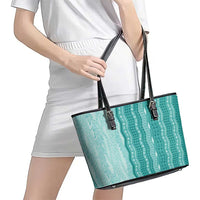 Vintage Teal Hawaiian Traditional Kapa Mix Flowers Lei Leather Tote Bag