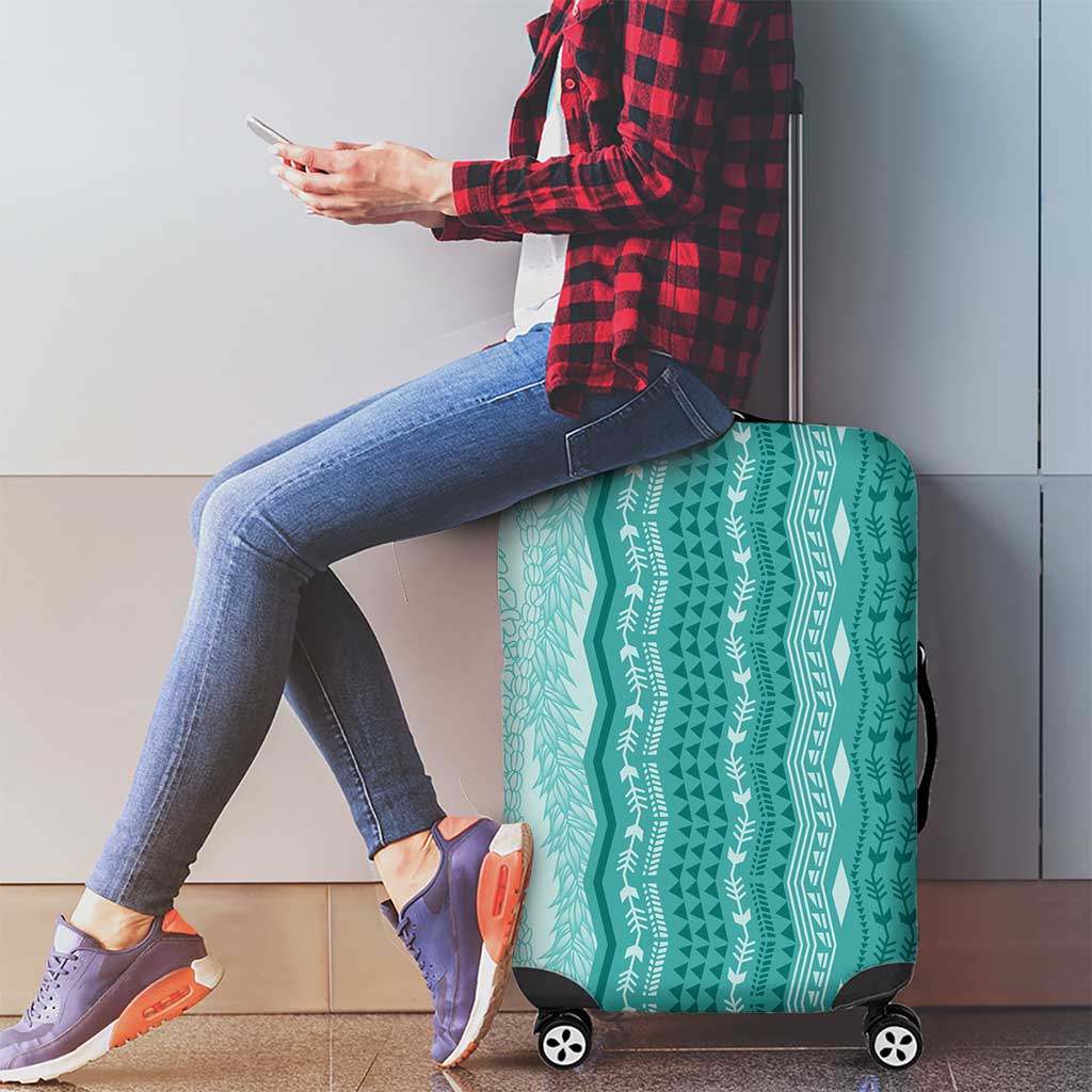 Vintage Teal Hawaiian Traditional Kapa Mix Flowers Lei Luggage Cover LT7 - Polynesian Pride