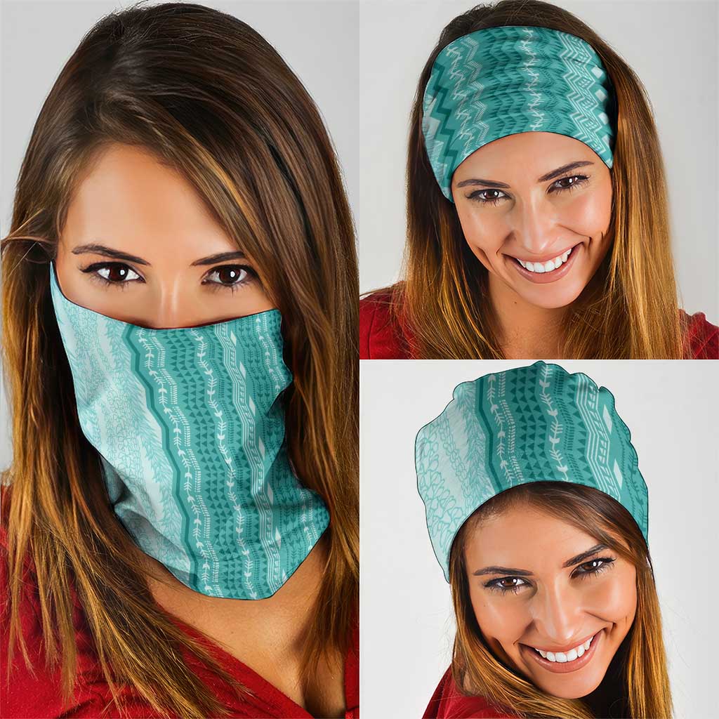 Vintage Teal Hawaiian Traditional Kapa Mix Flowers Lei Neck Gaiter LT7 - Polynesian Pride