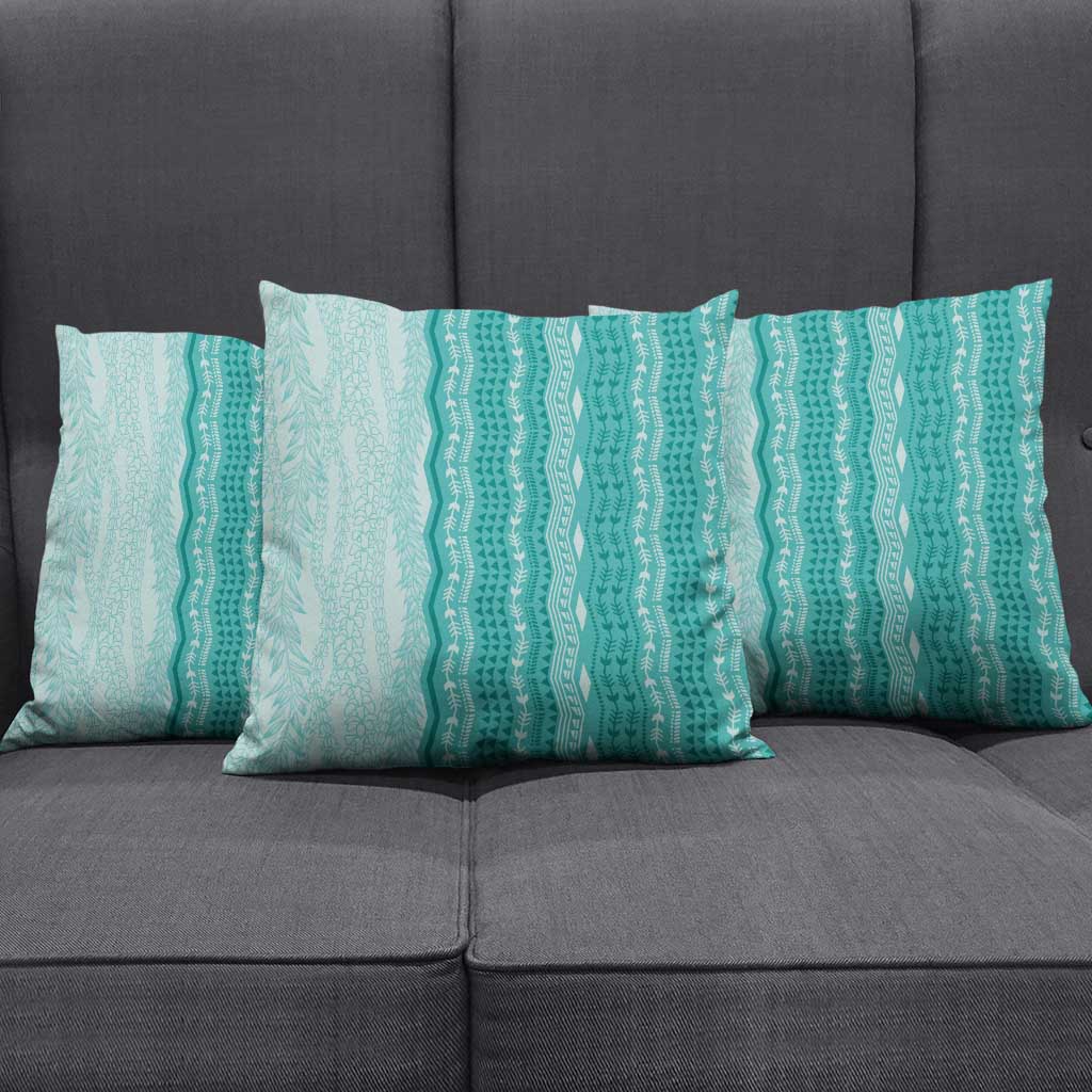 Vintage Teal Hawaiian Traditional Kapa Mix Flowers Lei Pillow Cover LT7 - Polynesian Pride