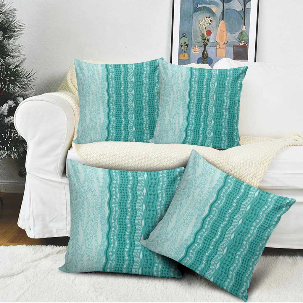 Vintage Teal Hawaiian Traditional Kapa Mix Flowers Lei Pillow Cover LT7 - Polynesian Pride