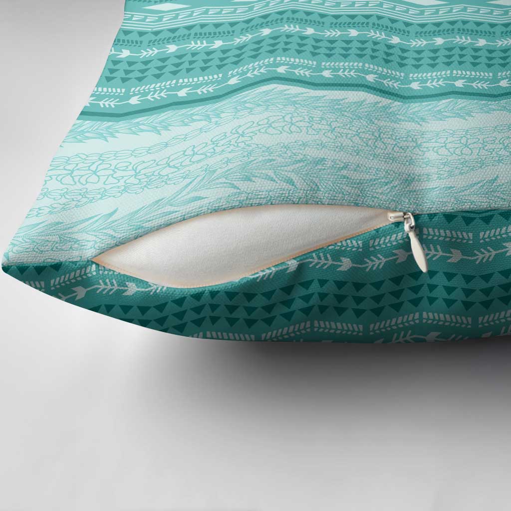 Vintage Teal Hawaiian Traditional Kapa Mix Flowers Lei Pillow Cover LT7 - Polynesian Pride