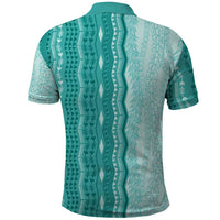 Vintage Teal Hawaiian Traditional Kapa Mix Flowers Lei Polo Shirt LT7 - Polynesian Pride