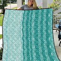 Vintage Teal Hawaiian Traditional Kapa Mix Flowers Lei Quilt LT7 Teal - Polynesian Pride