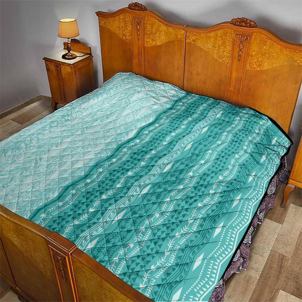 Vintage Teal Hawaiian Traditional Kapa Mix Flowers Lei Quilt LT7 - Polynesian Pride