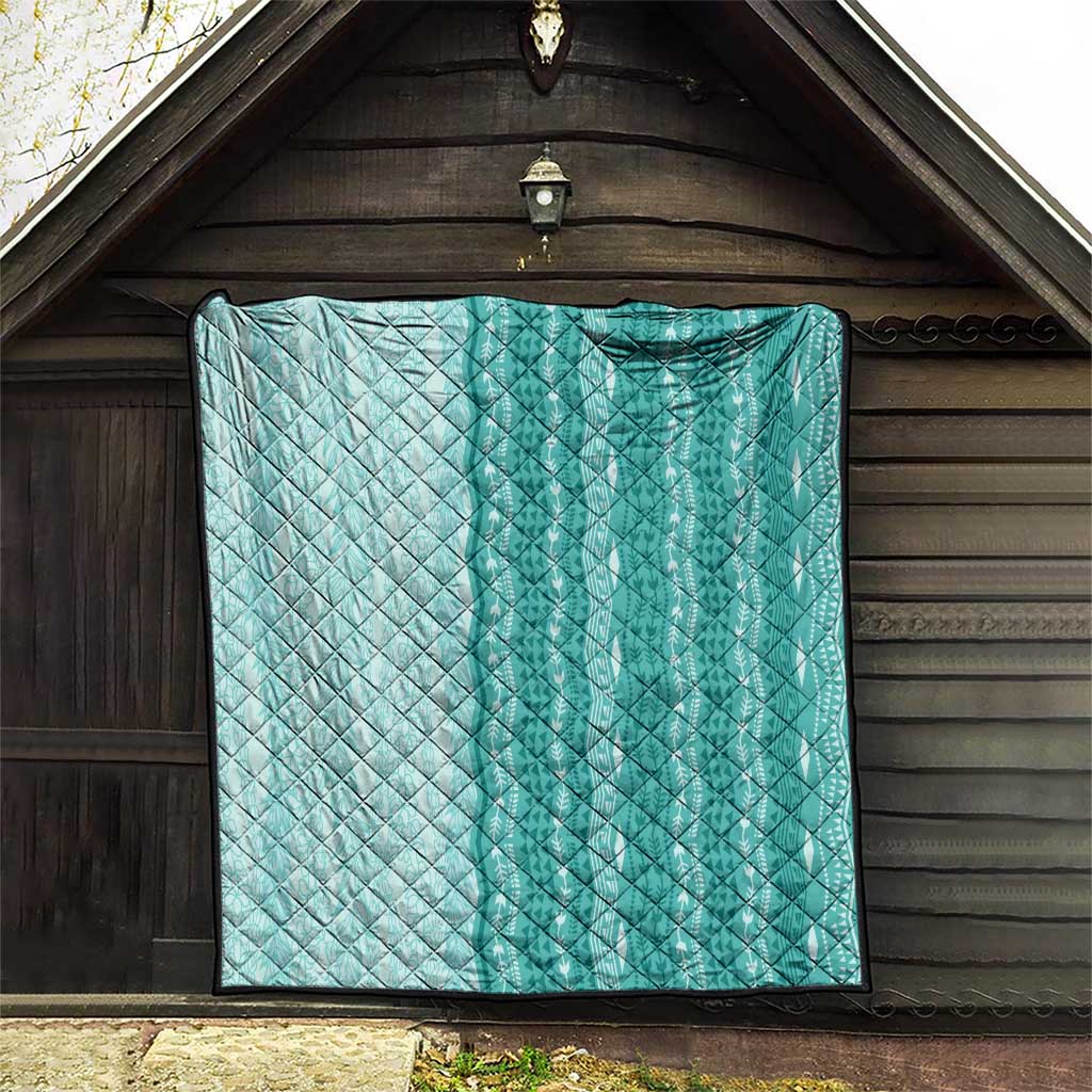 Vintage Teal Hawaiian Traditional Kapa Mix Flowers Lei Quilt LT7 - Polynesian Pride