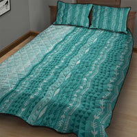Vintage Teal Hawaiian Traditional Kapa Mix Flowers Lei Quilt Bed Set LT7 - Polynesian Pride