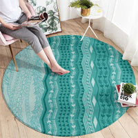 Vintage Teal Hawaiian Traditional Kapa Mix Flowers Lei Round Carpet LT7 - Polynesian Pride