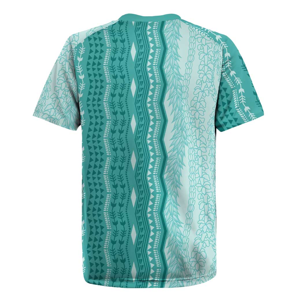 Vintage Teal Hawaiian Traditional Kapa Mix Flowers Lei Rugby Jersey LT7 - Polynesian Pride