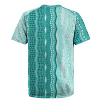 Vintage Teal Hawaiian Traditional Kapa Mix Flowers Lei Rugby Jersey LT7 - Polynesian Pride