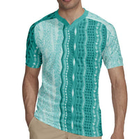 Vintage Teal Hawaiian Traditional Kapa Mix Flowers Lei Rugby Jersey LT7 - Polynesian Pride