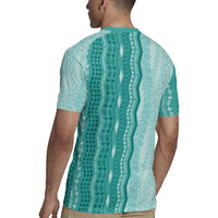 Vintage Teal Hawaiian Traditional Kapa Mix Flowers Lei Rugby Jersey LT7 - Polynesian Pride