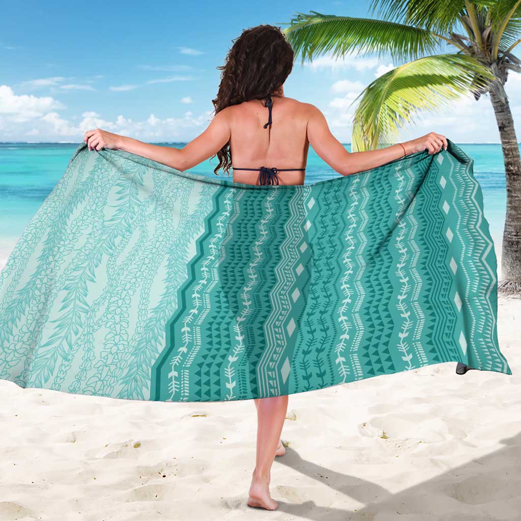 Vintage Teal Hawaiian Traditional Kapa Mix Flowers Lei Sarong LT7 - Polynesian Pride