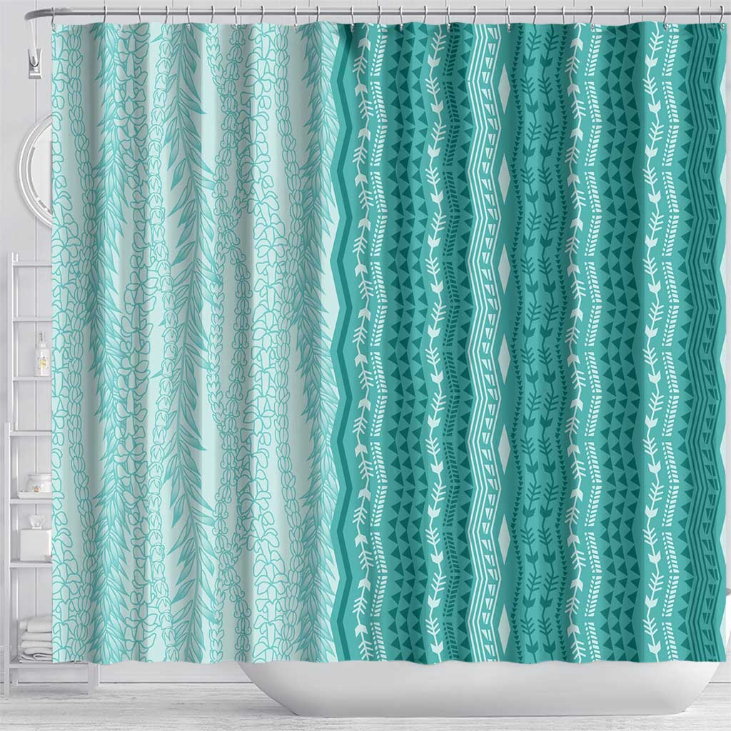 Vintage Teal Hawaiian Traditional Kapa Mix Flowers Lei Shower Curtain LT7 - Polynesian Pride