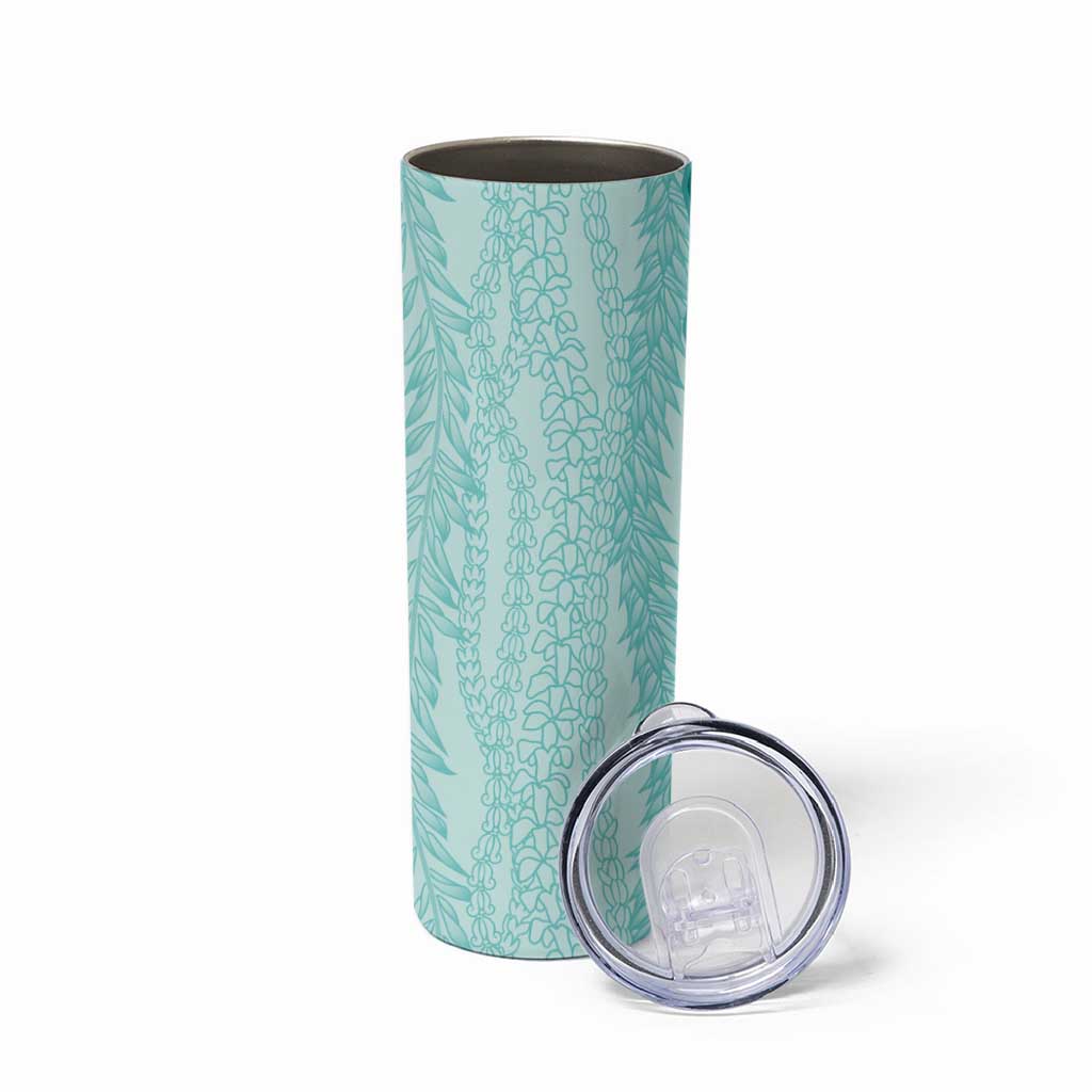 Vintage Teal Hawaiian Traditional Kapa Mix Flowers Lei Skinny Tumbler LT7 - Polynesian Pride
