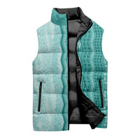 Vintage Teal Hawaiian Traditional Kapa Mix Flowers Lei Sleeveless Puffer Jacket LT7 - Polynesian Pride