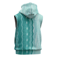 Vintage Teal Hawaiian Traditional Kapa Mix Flowers Lei Sleeveless Zip Hoodie LT7 - Polynesian Pride