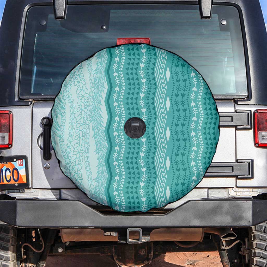 Vintage Teal Hawaiian Traditional Kapa Mix Flowers Lei Spare Tire Cover LT7 Teal - Polynesian Pride