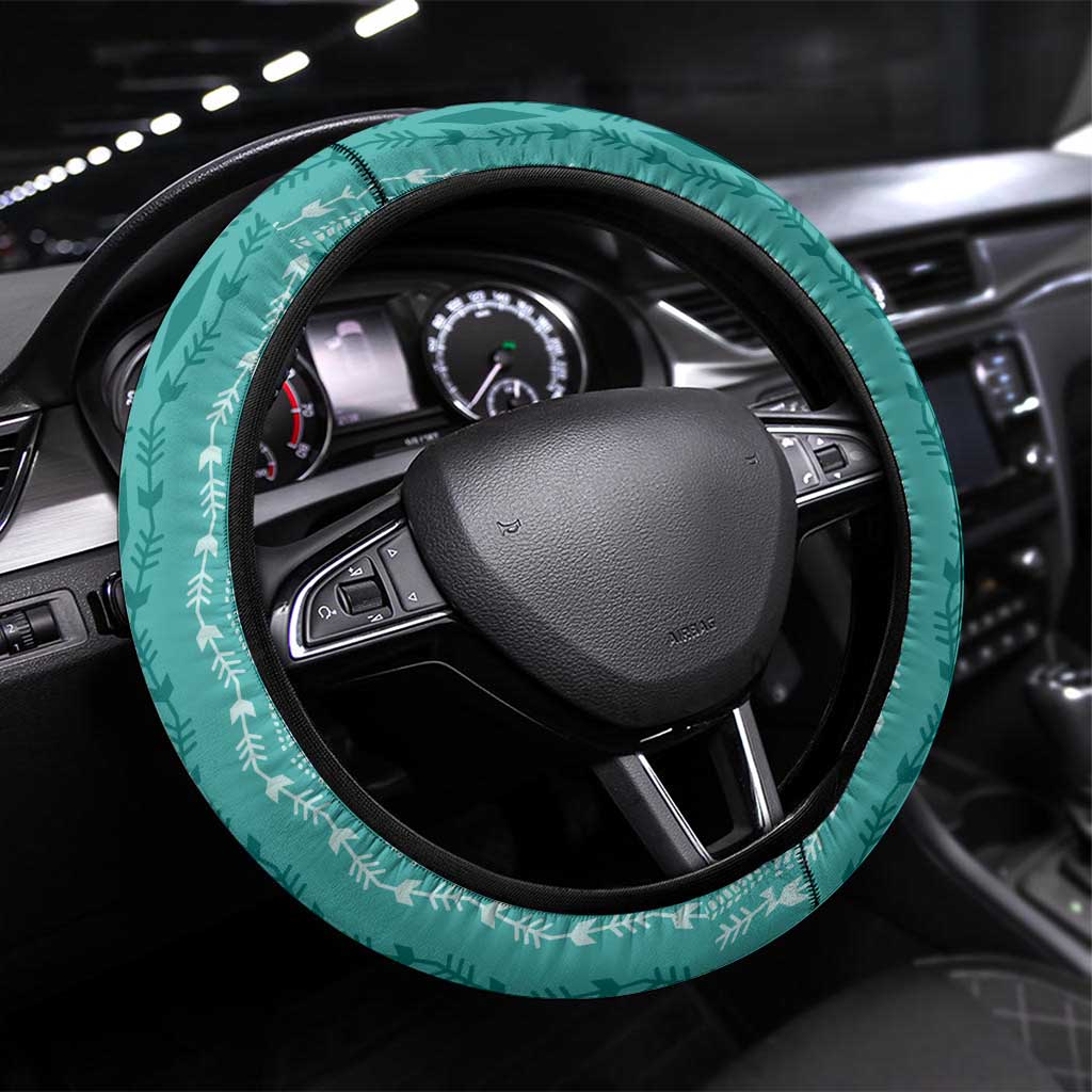 Vintage Teal Hawaiian Traditional Kapa Mix Flowers Lei Steering Wheel Cover LT7 Universal Fit Teal - Polynesian Pride