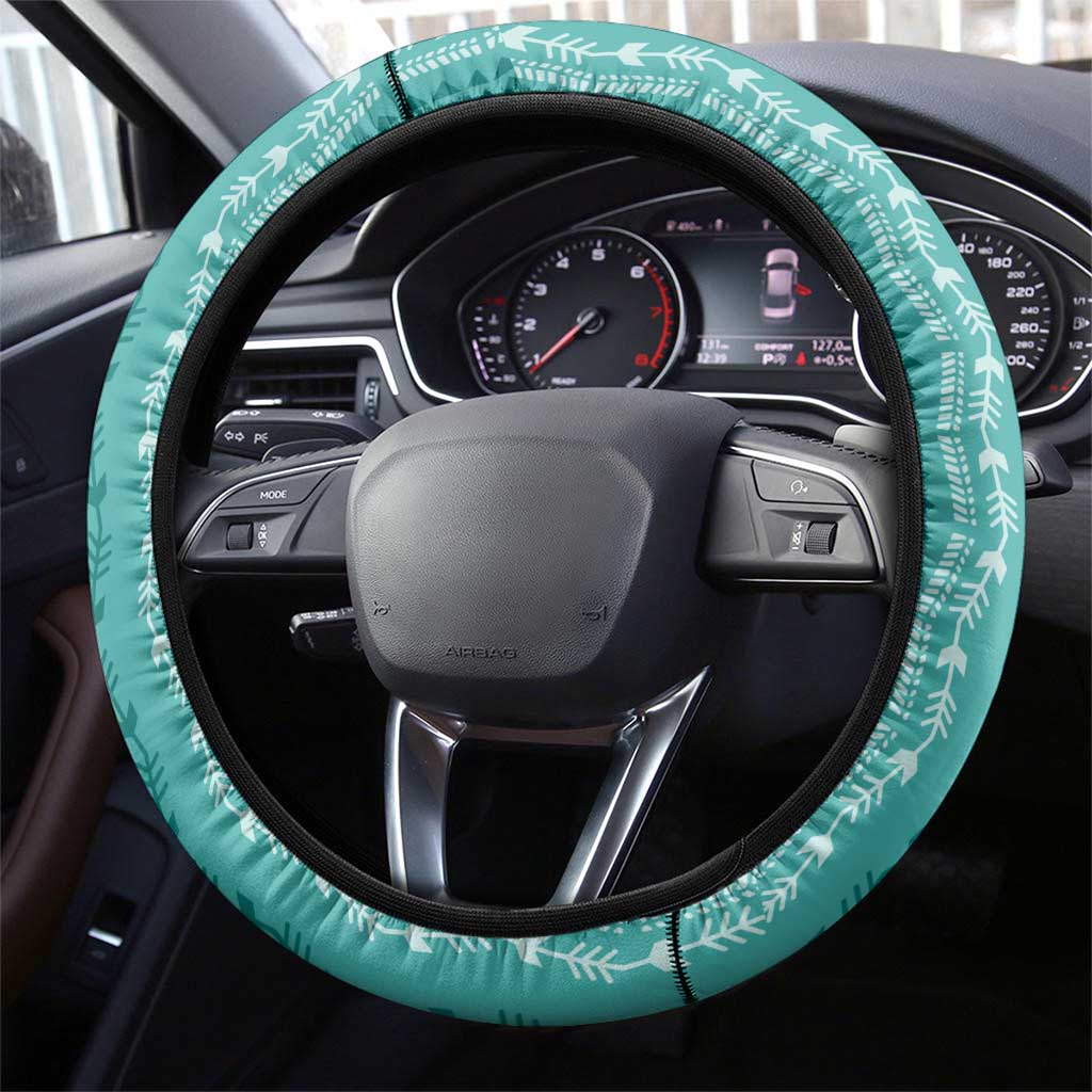 Vintage Teal Hawaiian Traditional Kapa Mix Flowers Lei Steering Wheel Cover LT7 - Polynesian Pride