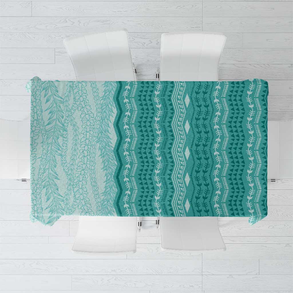 Vintage Teal Hawaiian Traditional Kapa Mix Flowers Lei Tablecloth LT7 Teal - Polynesian Pride