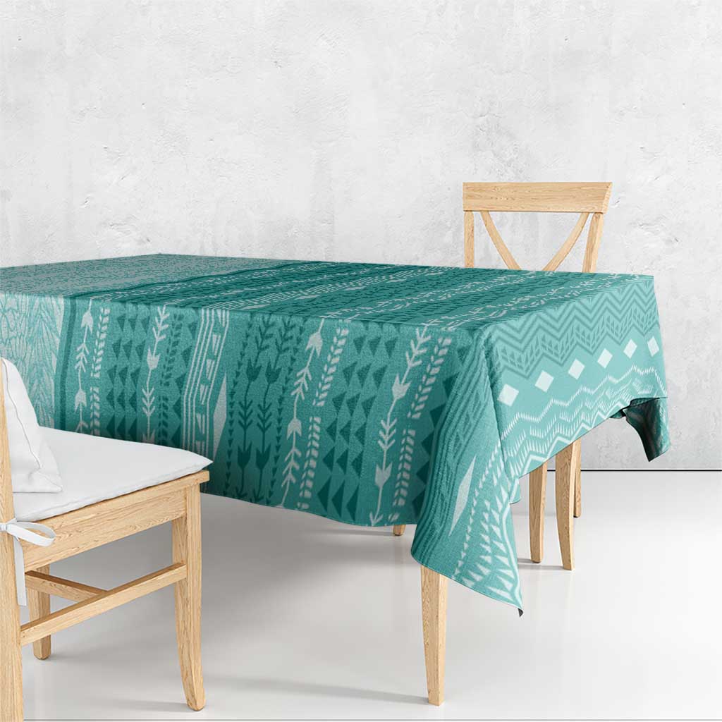 Vintage Teal Hawaiian Traditional Kapa Mix Flowers Lei Tablecloth LT7 - Polynesian Pride