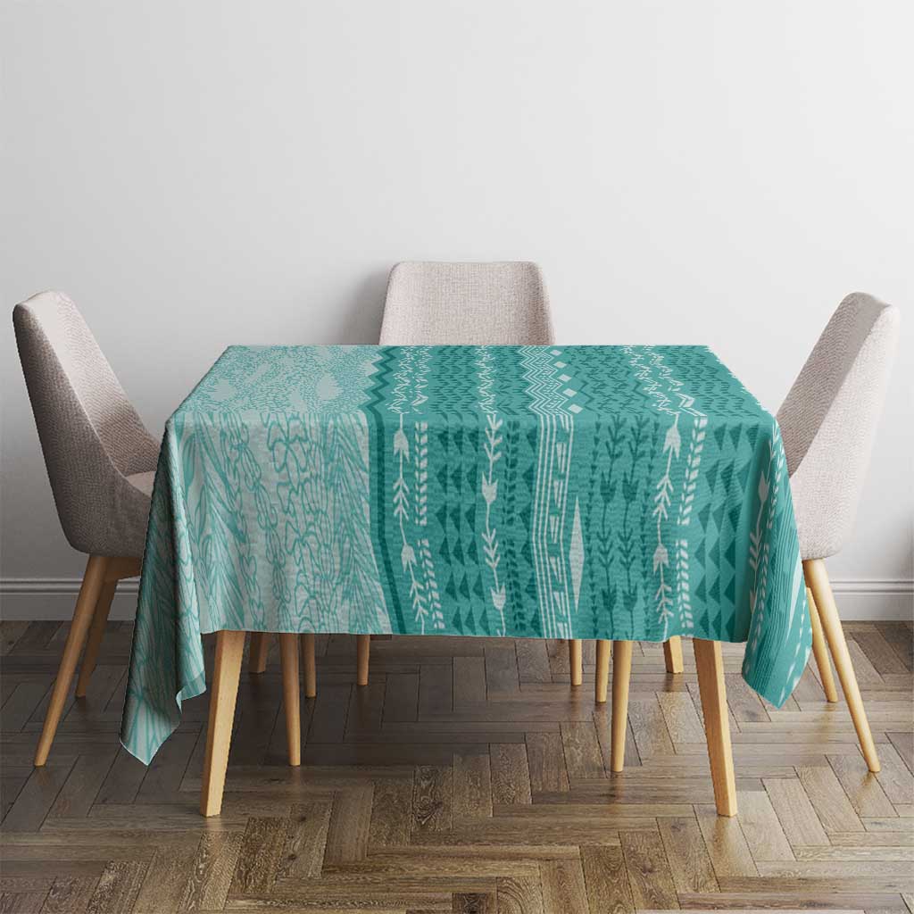 Vintage Teal Hawaiian Traditional Kapa Mix Flowers Lei Tablecloth LT7 - Polynesian Pride