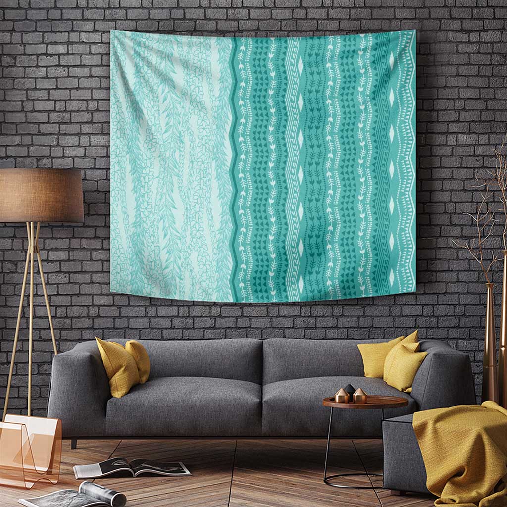 Vintage Teal Hawaiian Traditional Kapa Mix Flowers Lei Tapestry LT7 Teal - Polynesian Pride