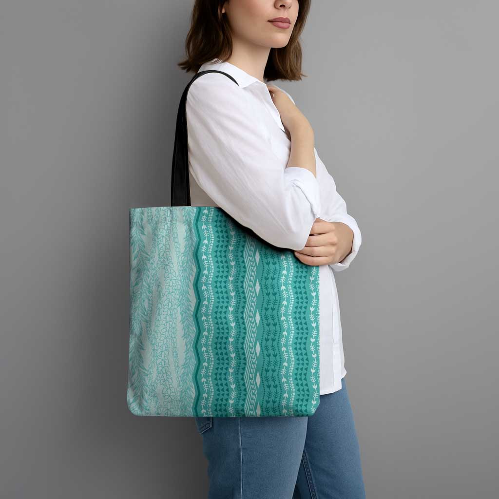 Vintage Teal Hawaiian Traditional Kapa Mix Flowers Lei Tote Bag LT7 - Polynesian Pride