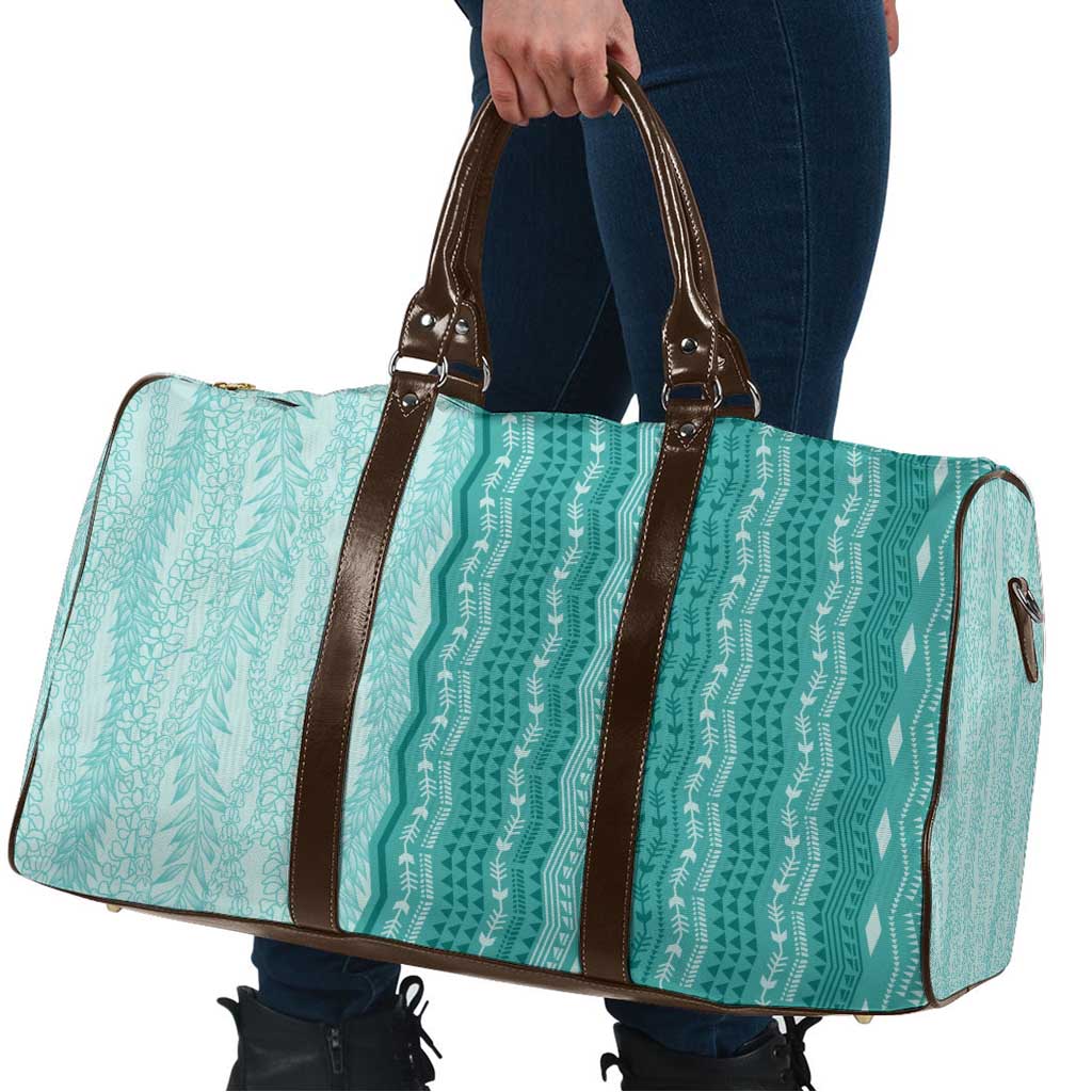 Vintage Teal Hawaiian Traditional Kapa Mix Flowers Lei Travel Bag LT7 - Polynesian Pride