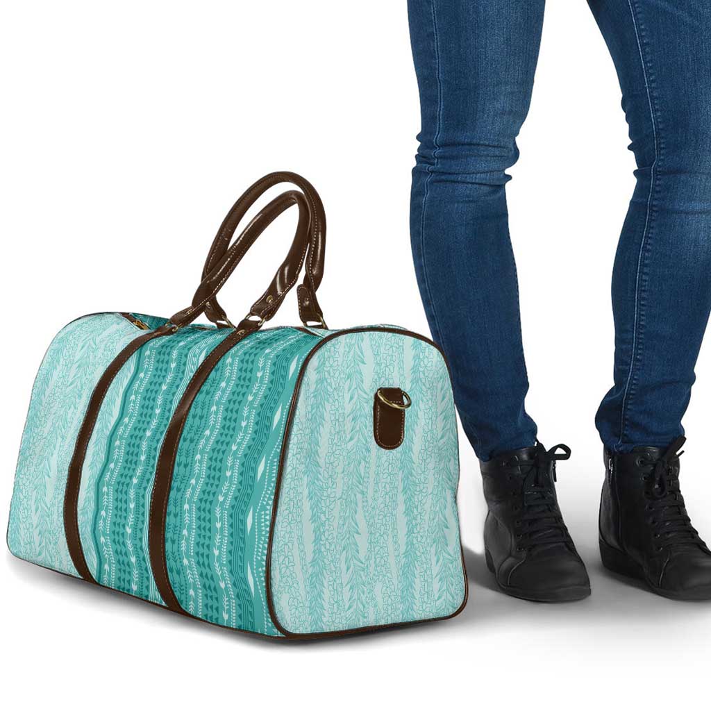 Vintage Teal Hawaiian Traditional Kapa Mix Flowers Lei Travel Bag LT7 - Polynesian Pride