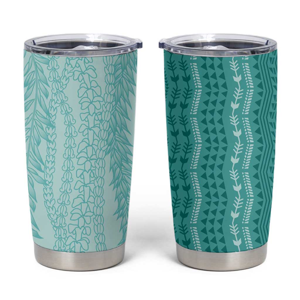 Vintage Teal Hawaiian Traditional Kapa Mix Flowers Lei Tumbler Cup LT7 Teal - Polynesian Pride