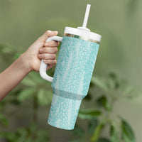 Vintage Teal Hawaiian Traditional Kapa Mix Flowers Lei Tumbler With Handle