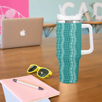 Vintage Teal Hawaiian Traditional Kapa Mix Flowers Lei Tumbler With Handle