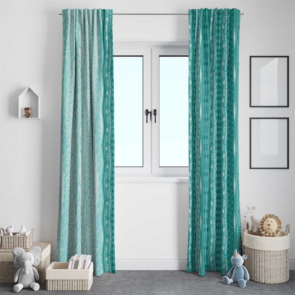Vintage Teal Hawaiian Traditional Kapa Mix Flowers Lei Window Curtain LT7 - Polynesian Pride