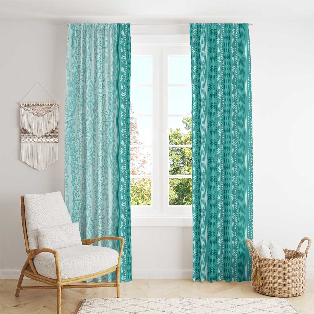Vintage Teal Hawaiian Traditional Kapa Mix Flowers Lei Window Curtain LT7 - Polynesian Pride