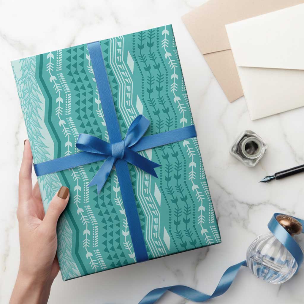 Vintage Teal Hawaiian Traditional Kapa Mix Flowers Lei Wrapping Paper LT7 - Polynesian Pride