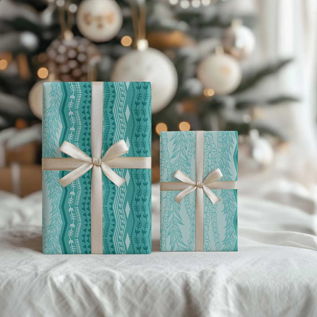Vintage Teal Hawaiian Traditional Kapa Mix Flowers Lei Wrapping Paper LT7 - Polynesian Pride
