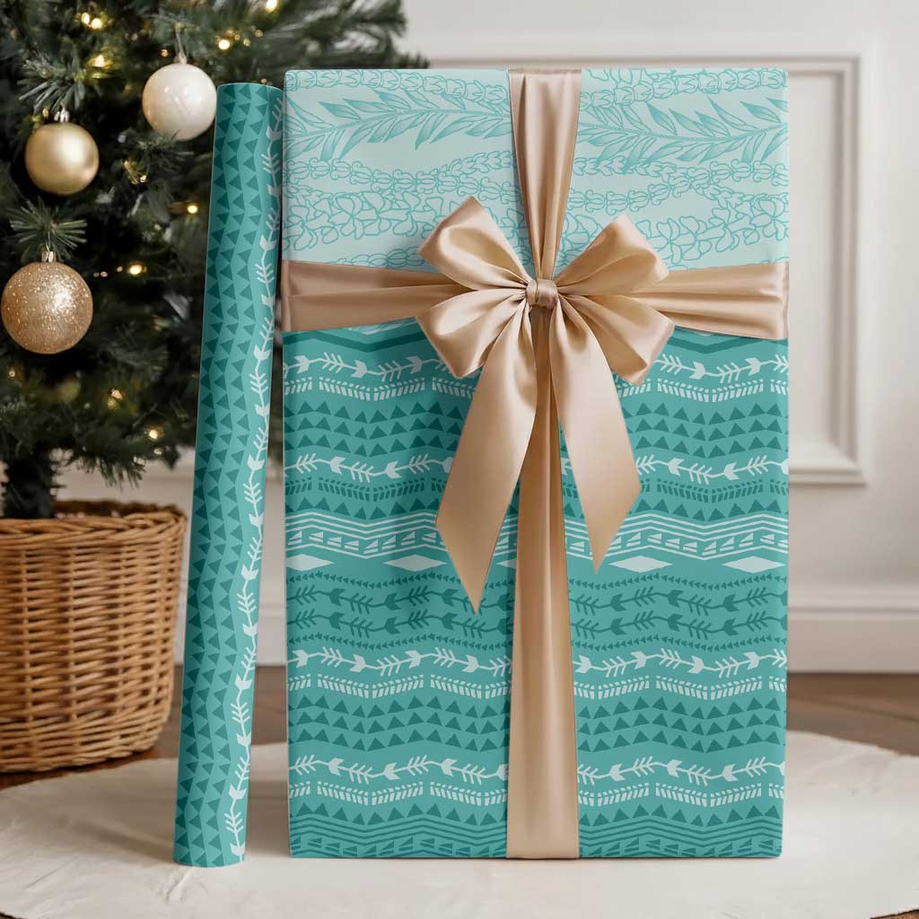 Vintage Teal Hawaiian Traditional Kapa Mix Flowers Lei Wrapping Paper LT7 - Polynesian Pride