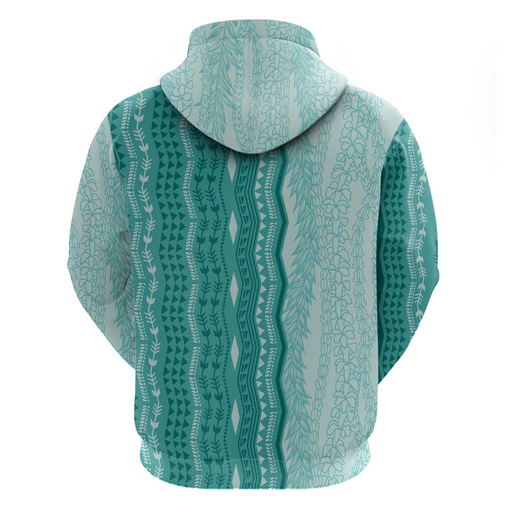 Vintage Teal Hawaiian Traditional Kapa Mix Flowers Lei Zip Hoodie