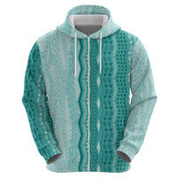 Vintage Teal Hawaiian Traditional Kapa Mix Flowers Lei Zip Hoodie