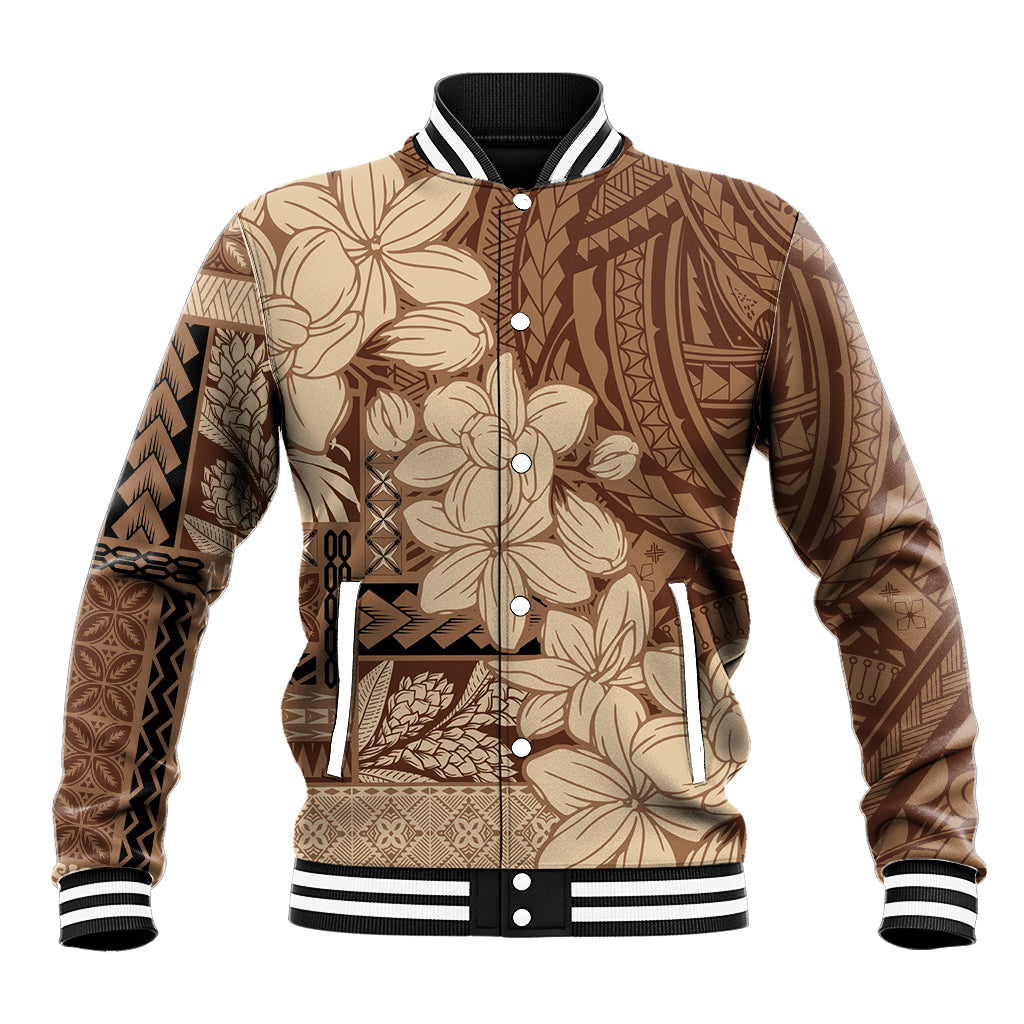 Samoa Women's Day Baseball Jacket Tiale Flower Mix Siapo Tapa LT7 Unisex Beige - Polynesian Pride