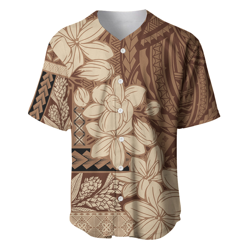 Samoa Women's Day Baseball Jersey Tiale Flower Mix Siapo Tapa LT7 Beige - Polynesian Pride